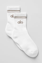 Alo Yoga Unisex Half-Crew Throwback Sock - White/Light Cocoa