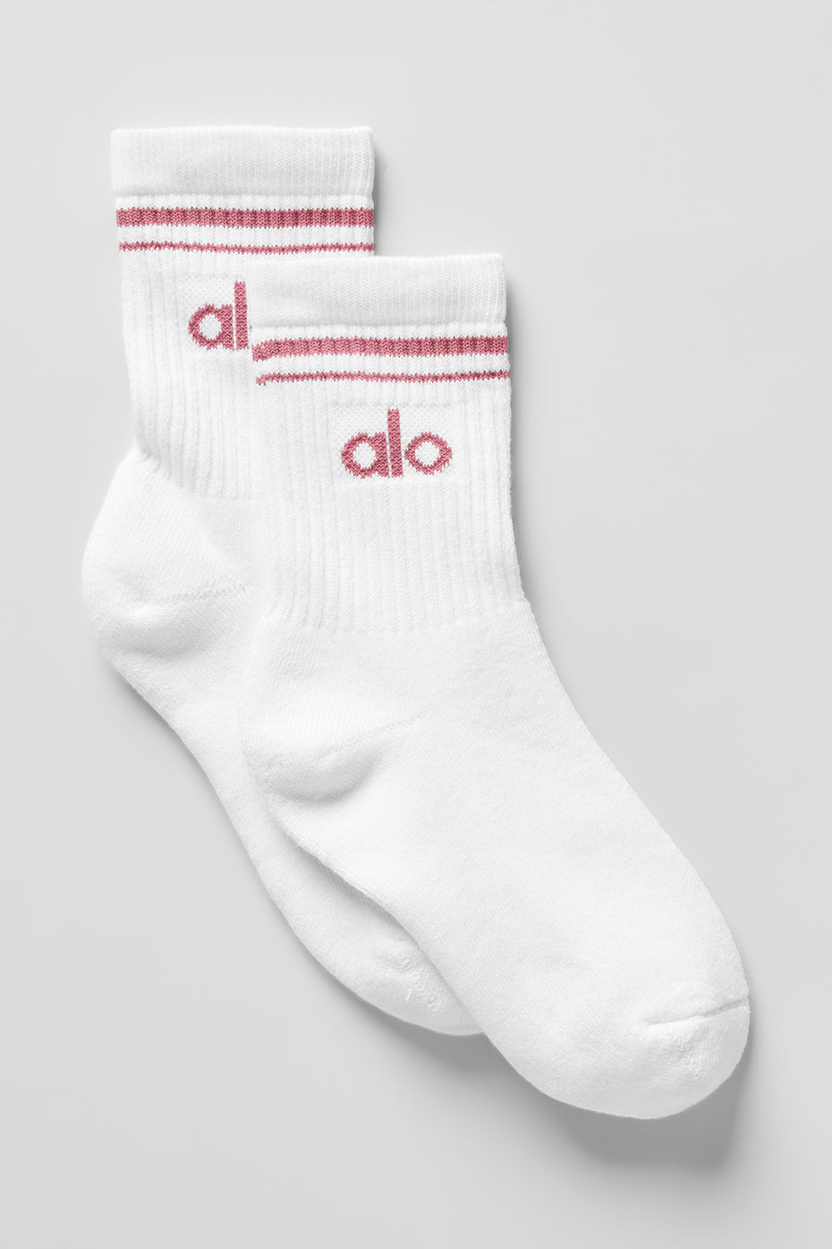 Alo Yoga Unisex Half-Crew Throwback Sock - White/Pink Wild Rose