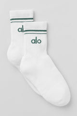 Alo Yoga Unisex Half-Crew Throwback Sock - White/Clover Green