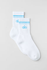 Alo Yoga Unisex Half-Crew Throwback Sock - White/Azure Blue