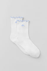 Alo Yoga Women's Lettuce Edge Sock - White/Light Provence Blue