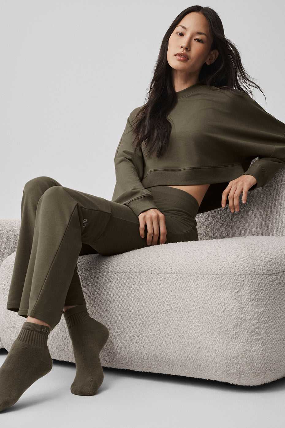 Alo Yoga Quarter Crew Street Sock - Olive Tree