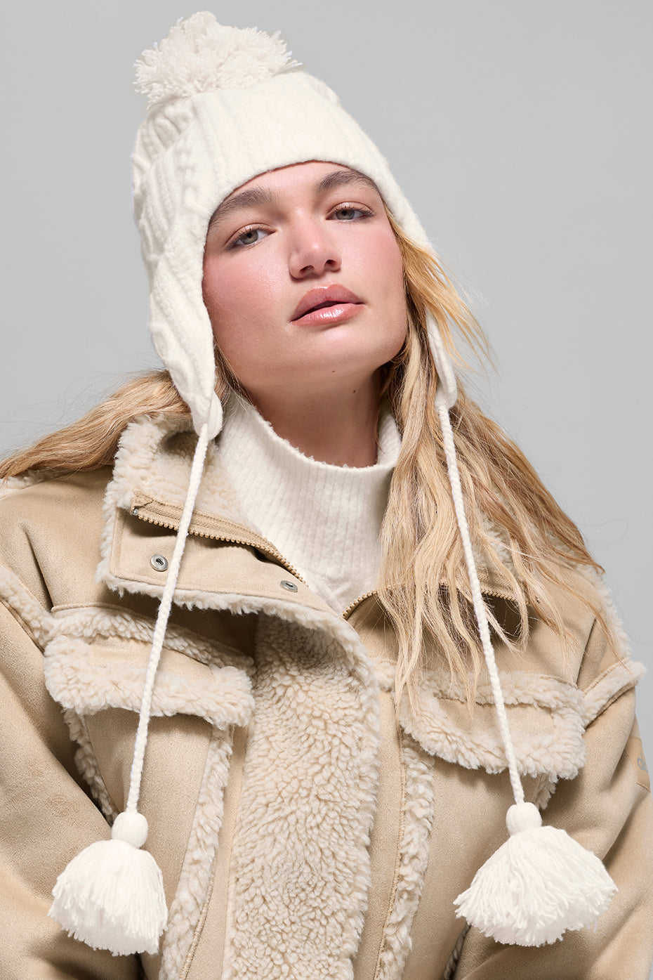 Alo Yoga Cable Knit Winter Bliss Earflap Beanie - Ivory