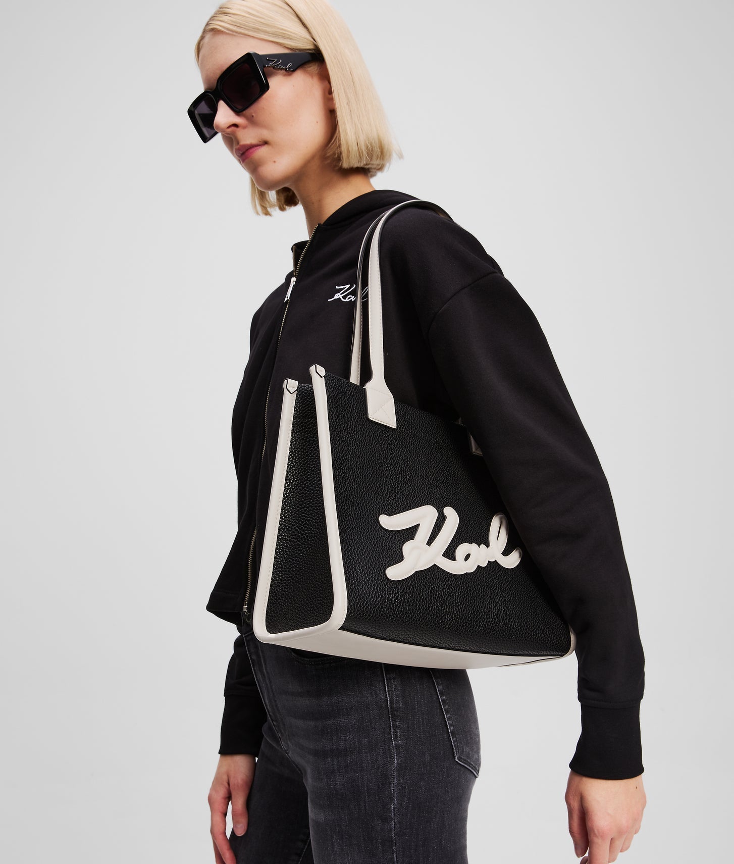 KarlLagerfeld Kskuare Grainy Medium Tote Bag Black/White