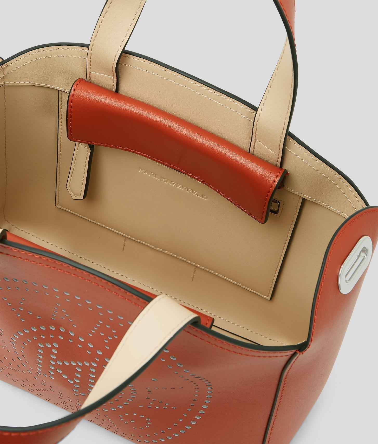 KarlLagerfeld Kcircle Perforated Small Tote Bag Red Brick