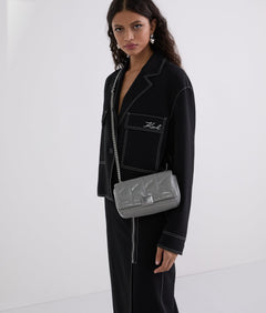 KarlLagerfeld Kkuilt Shiny Small Crossbody Bag Cloud Grey
