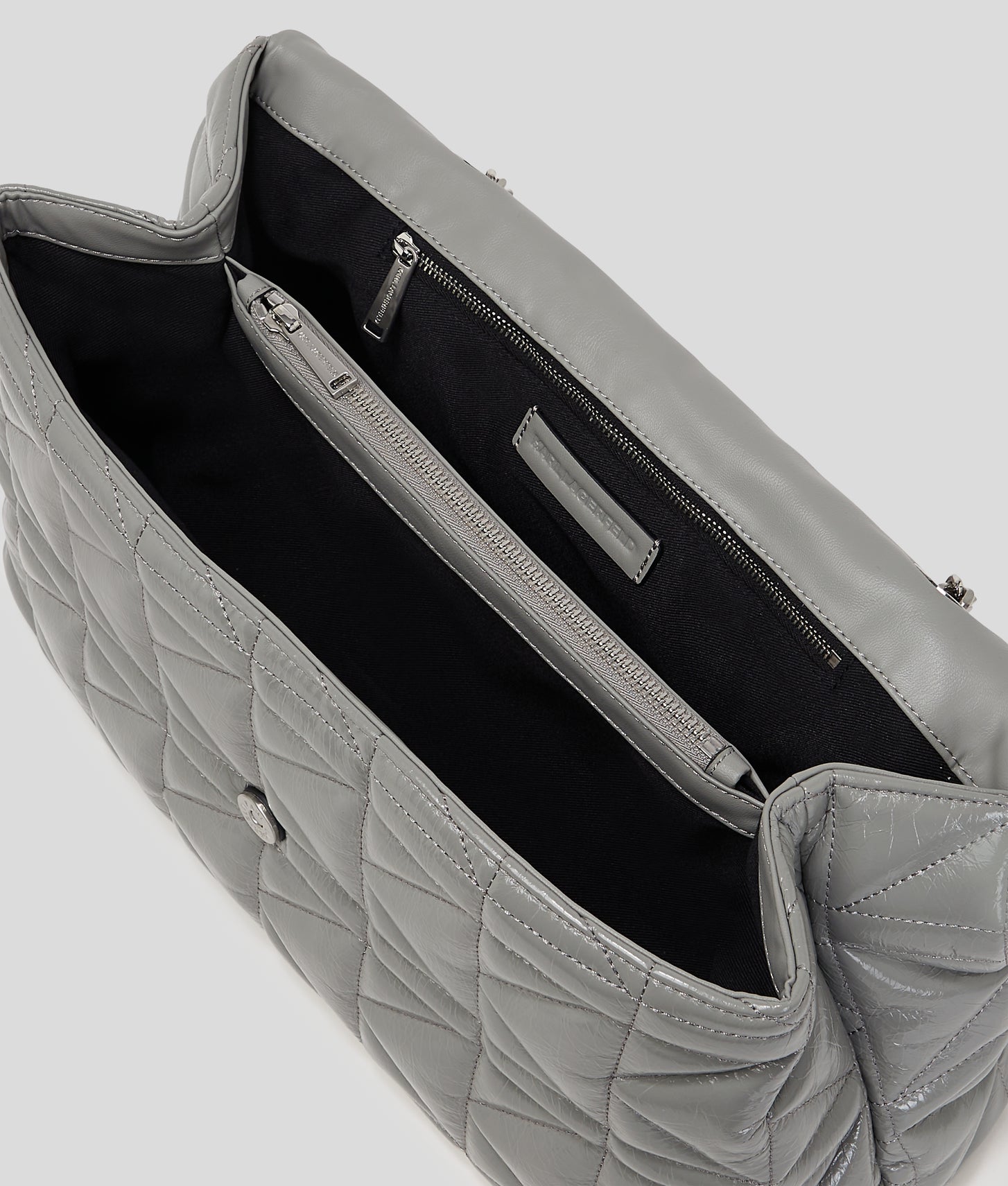 KarlLagerfeld Kkuilt Shiny Large Shoulder Bag Cloud Grey