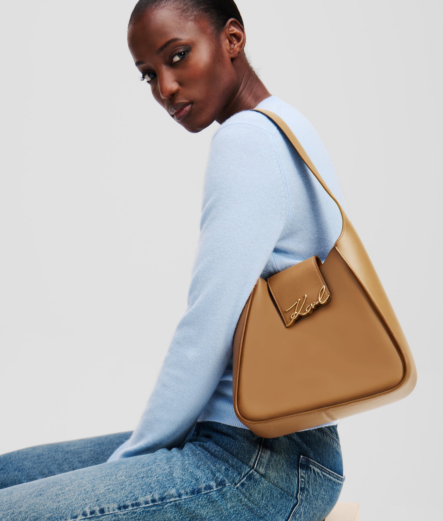 KarlLagerfeld Ksignature Hobo Bag Caramel