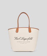 KarlLagerfeld Hotel Karl Medium Canvas Tote Bag Natural Canvas Tan