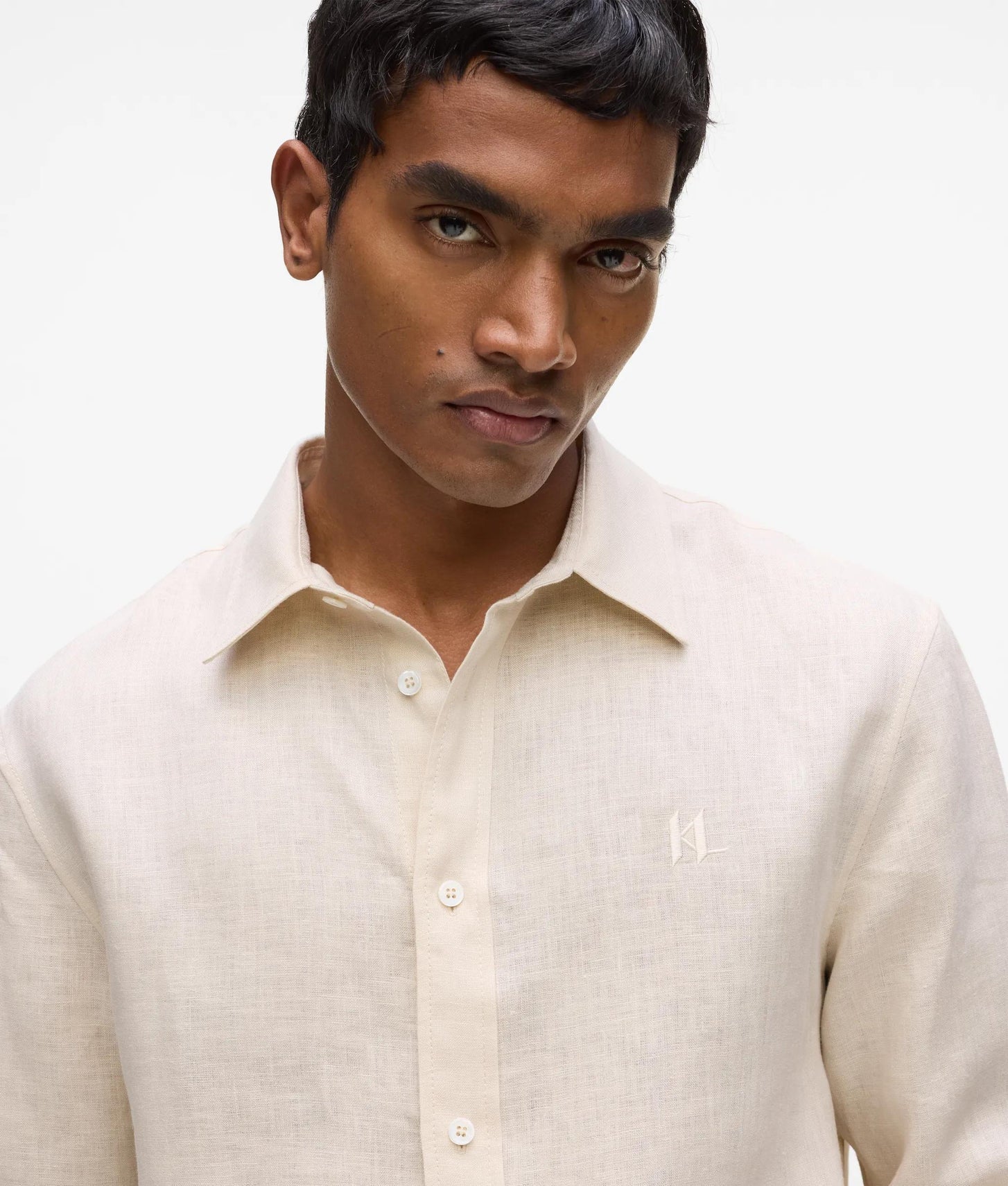 Karl Lagerfeld Monogram Linen Shirt Natural