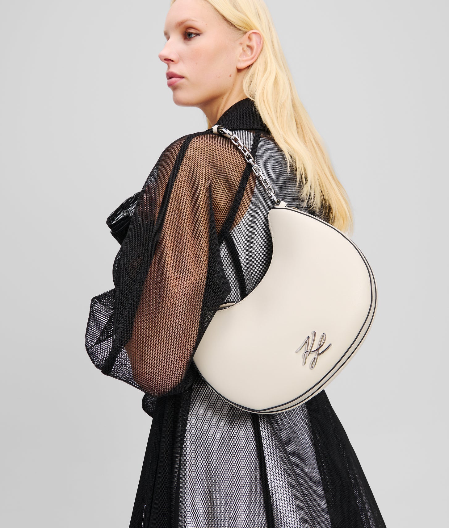 KarlLagerfeld Kautograph Moon Shoulder Bag Cement