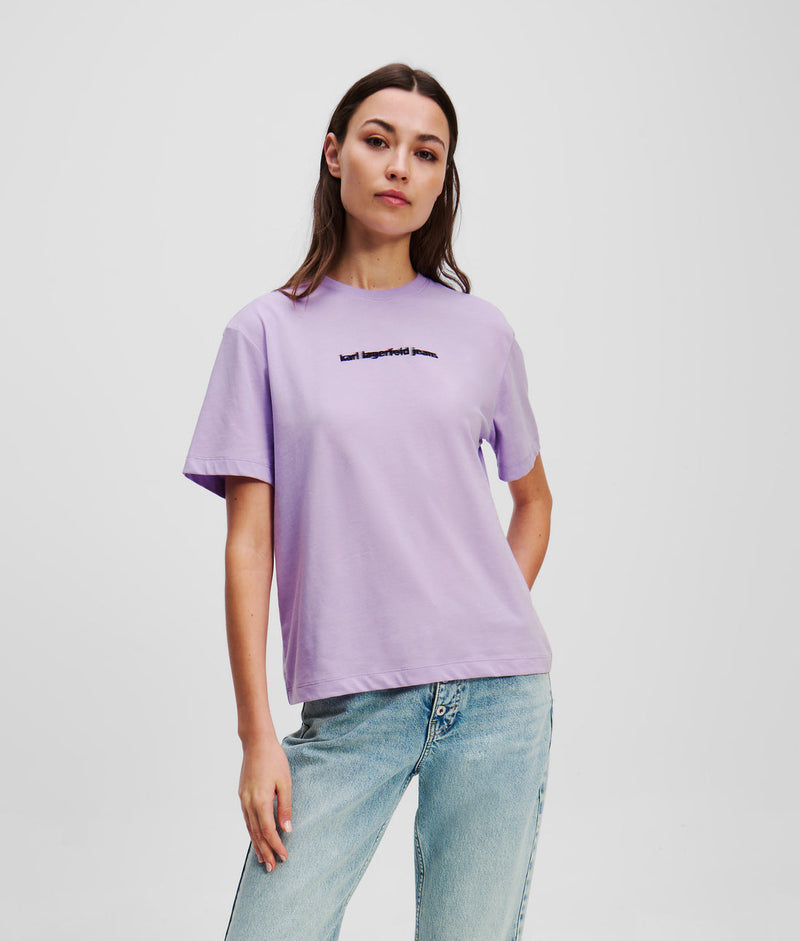 KarlLagerfeld Metal Logo Denim Camera Bag Bright Blue Marble