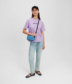 KarlLagerfeld Metal Logo Denim Camera Bag Bright Blue Marble