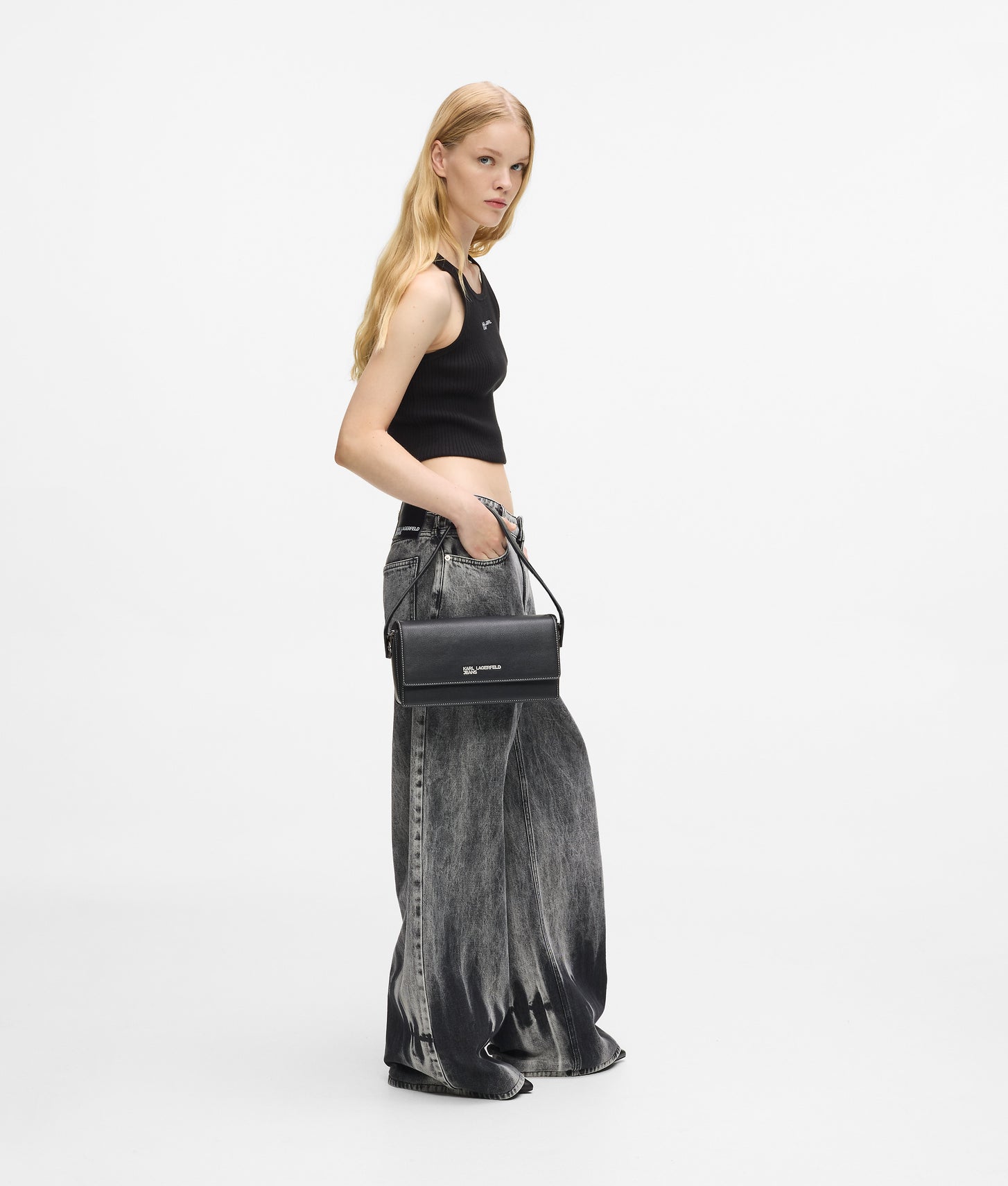 KarlLagerfeld Metal Logo Top Handle Bag Black
