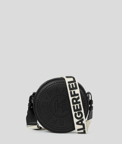 KarlLagerfeld Kcircle Embossed Logo Round Crossbody Bag Black