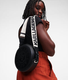 KarlLagerfeld Kcircle Embossed Logo Round Crossbody Bag Black