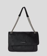 KarlLagerfeld Ikon Monogram Large Shoulder Bag All Over Print Tonal Black