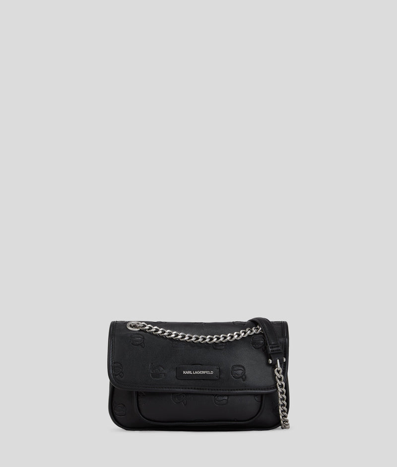 KarlLagerfeld Ikon Monogram Small Shoulder Bag All Over Print Tonal Black