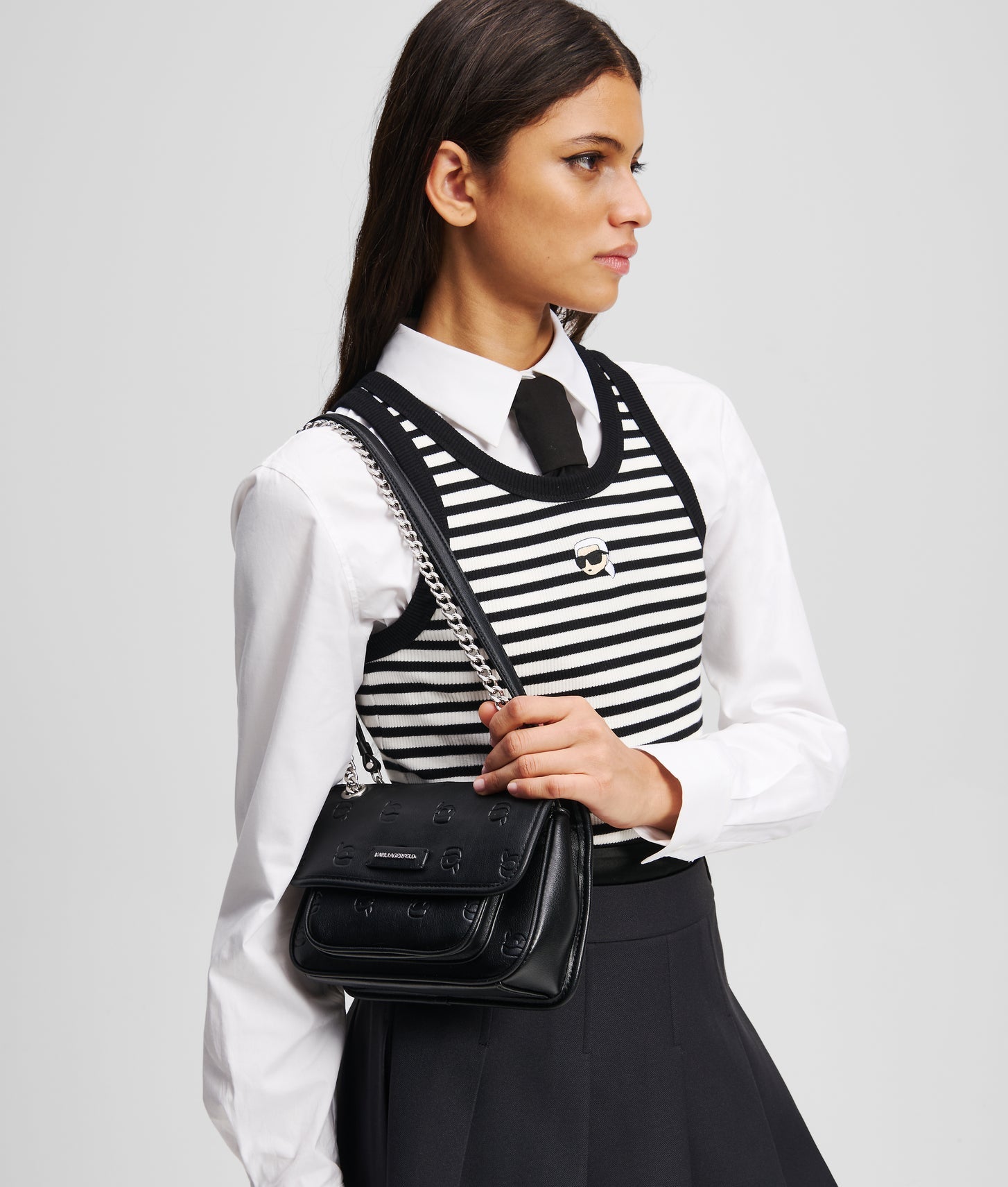 KarlLagerfeld Ikon Monogram Small Shoulder Bag All Over Print Tonal Black