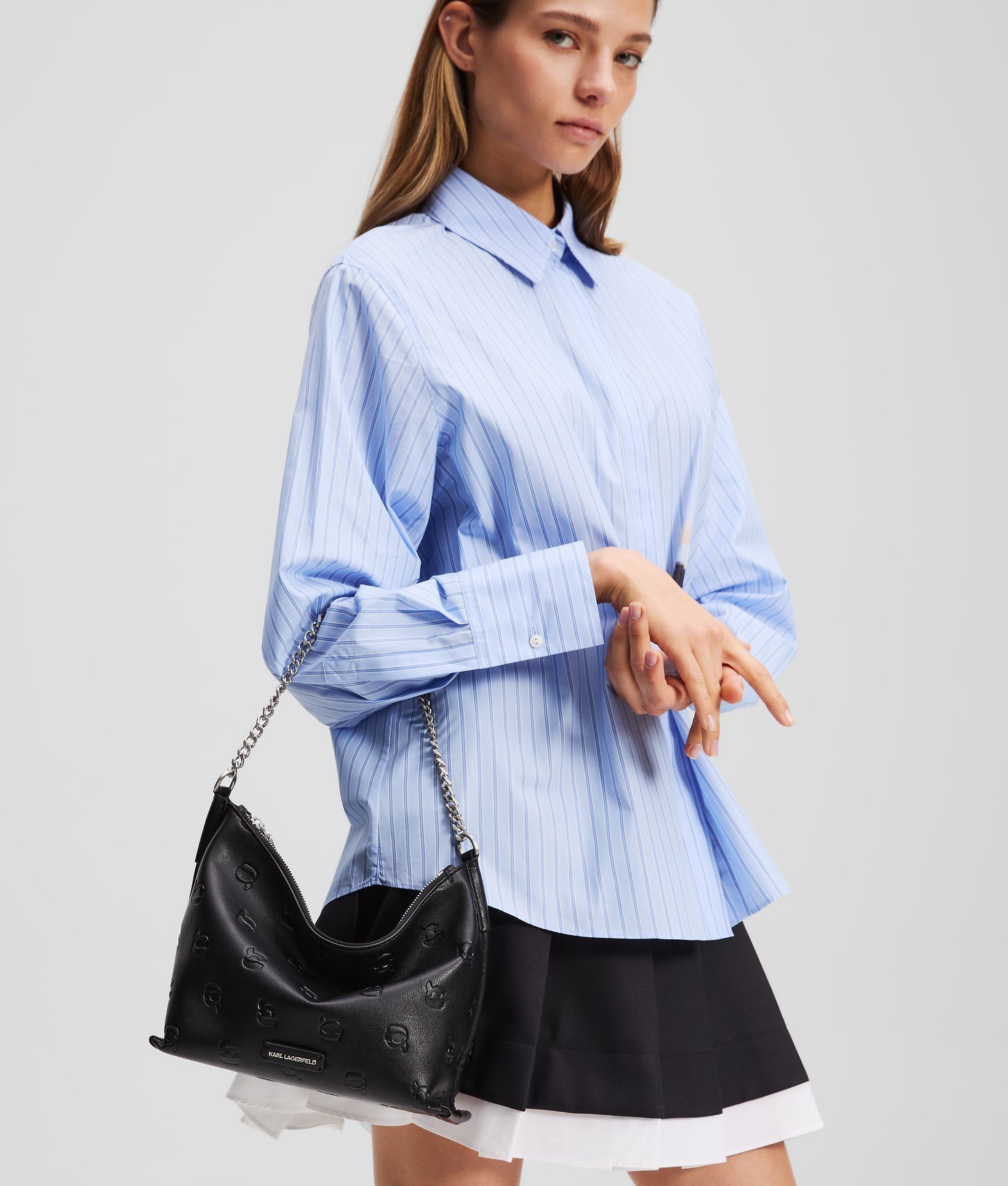 KarlLagerfeld Ikon Monogram Shoulder Bag All Over Print Tonal Black