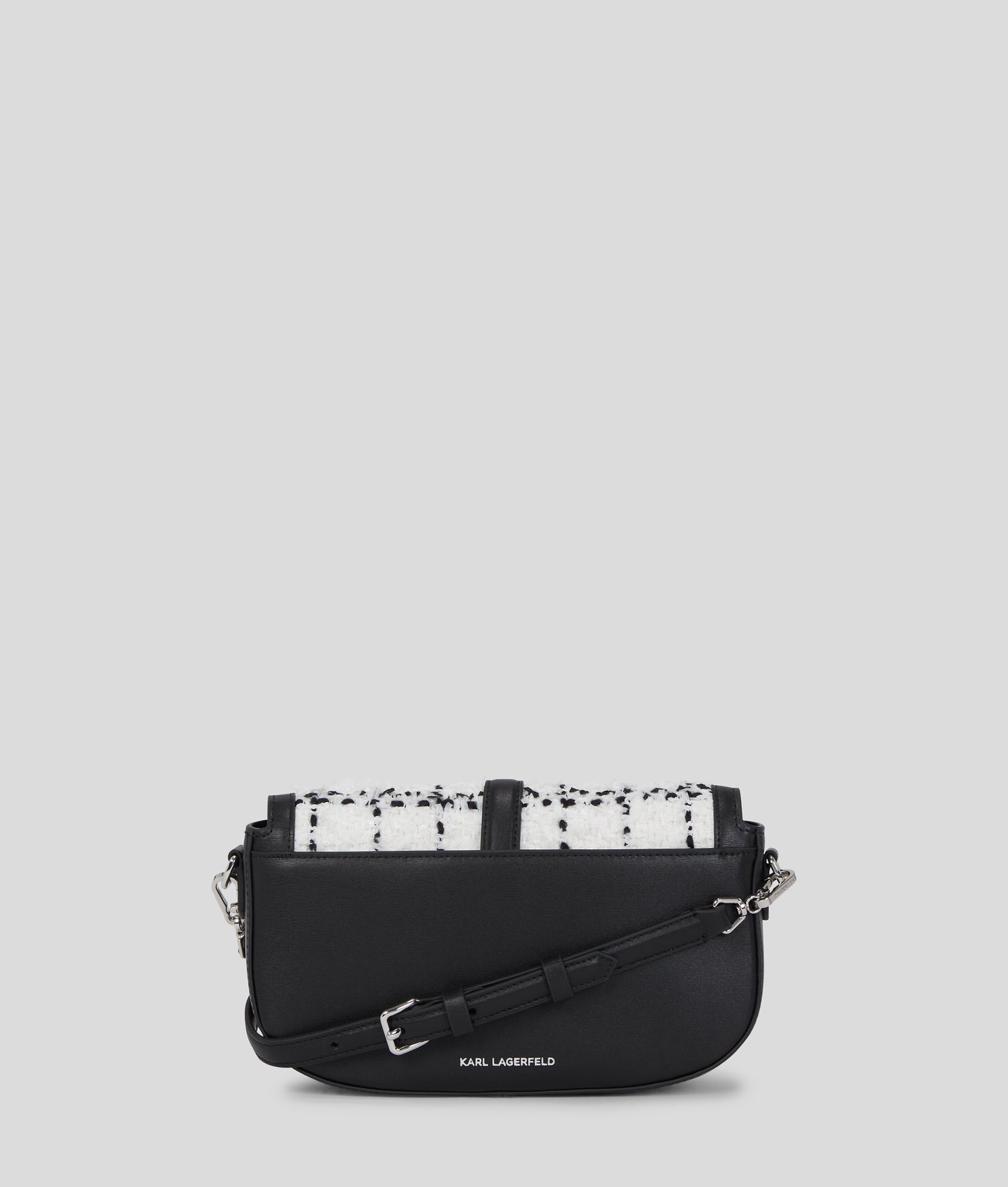 KarlLagerfeld Kautograph Padlock Bouclé Shoulder Bag Black White Karl Boucle