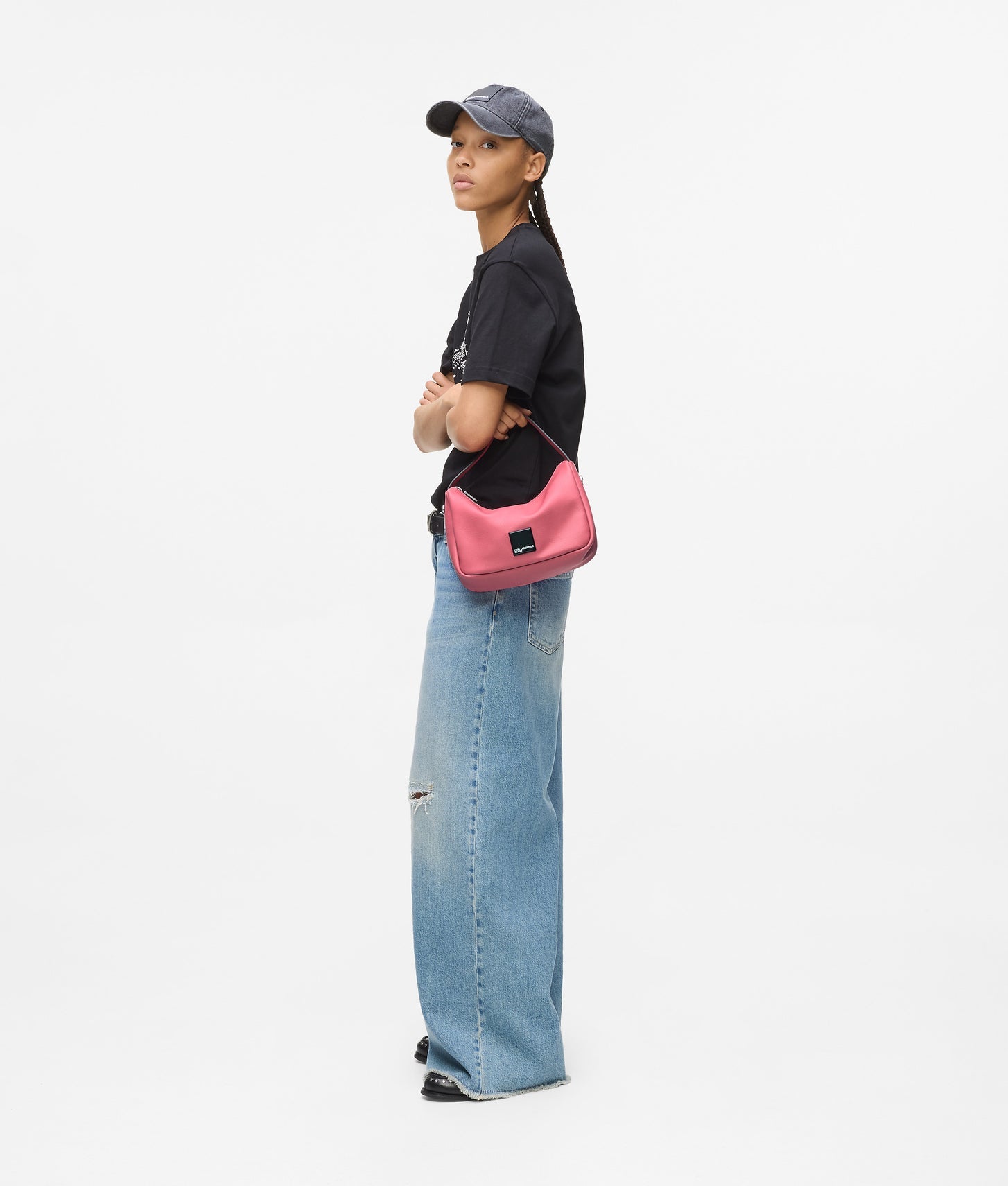 KarlLagerfeld Klj Box Logo Soft Mini Hobo Bag Slate Rose