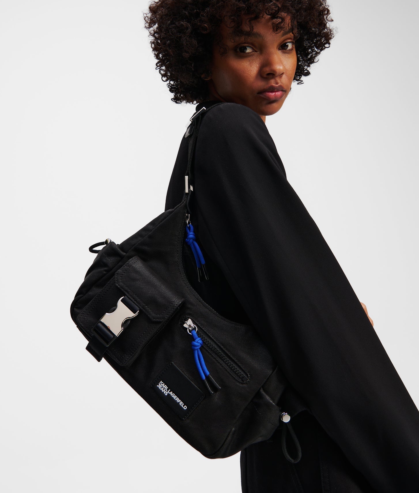 KarlLagerfeld Utility Coated Denim Shoulder Bag Coated Black Denim