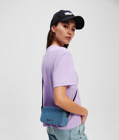 KarlLagerfeld Metal Logo Denim Camera Bag Bright Blue Marble