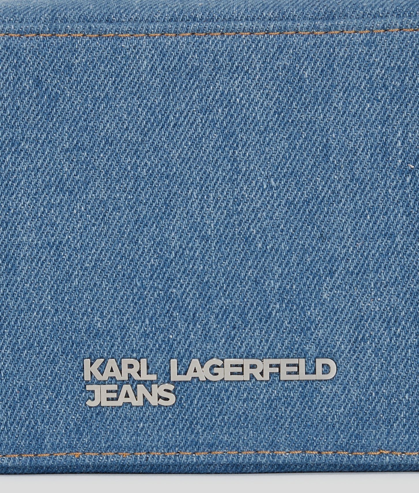 KarlLagerfeld Metal Logo Denim Camera Bag Bright Blue Marble