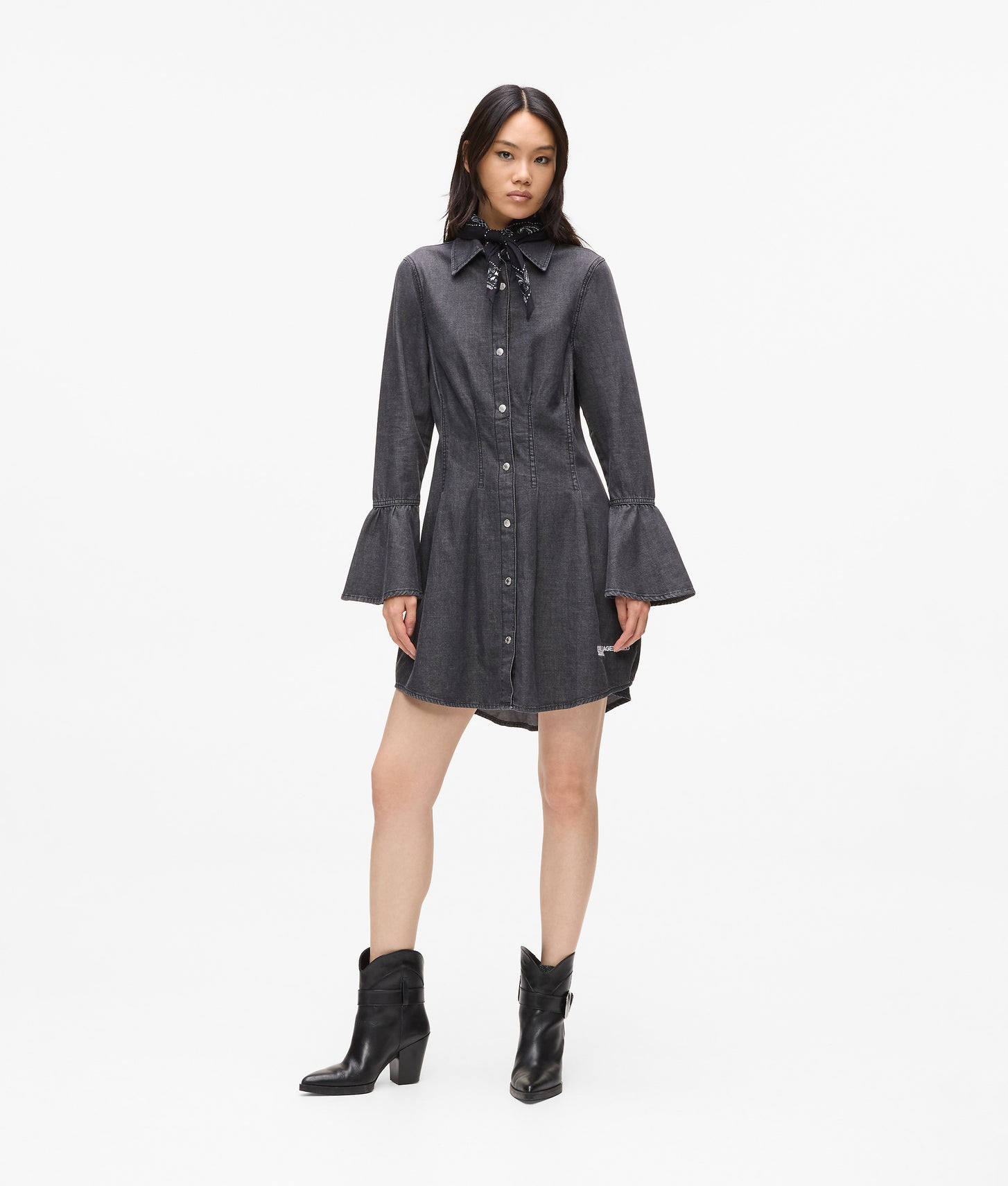 Karl Lagerfeld Flared Denim Dress Washed Black