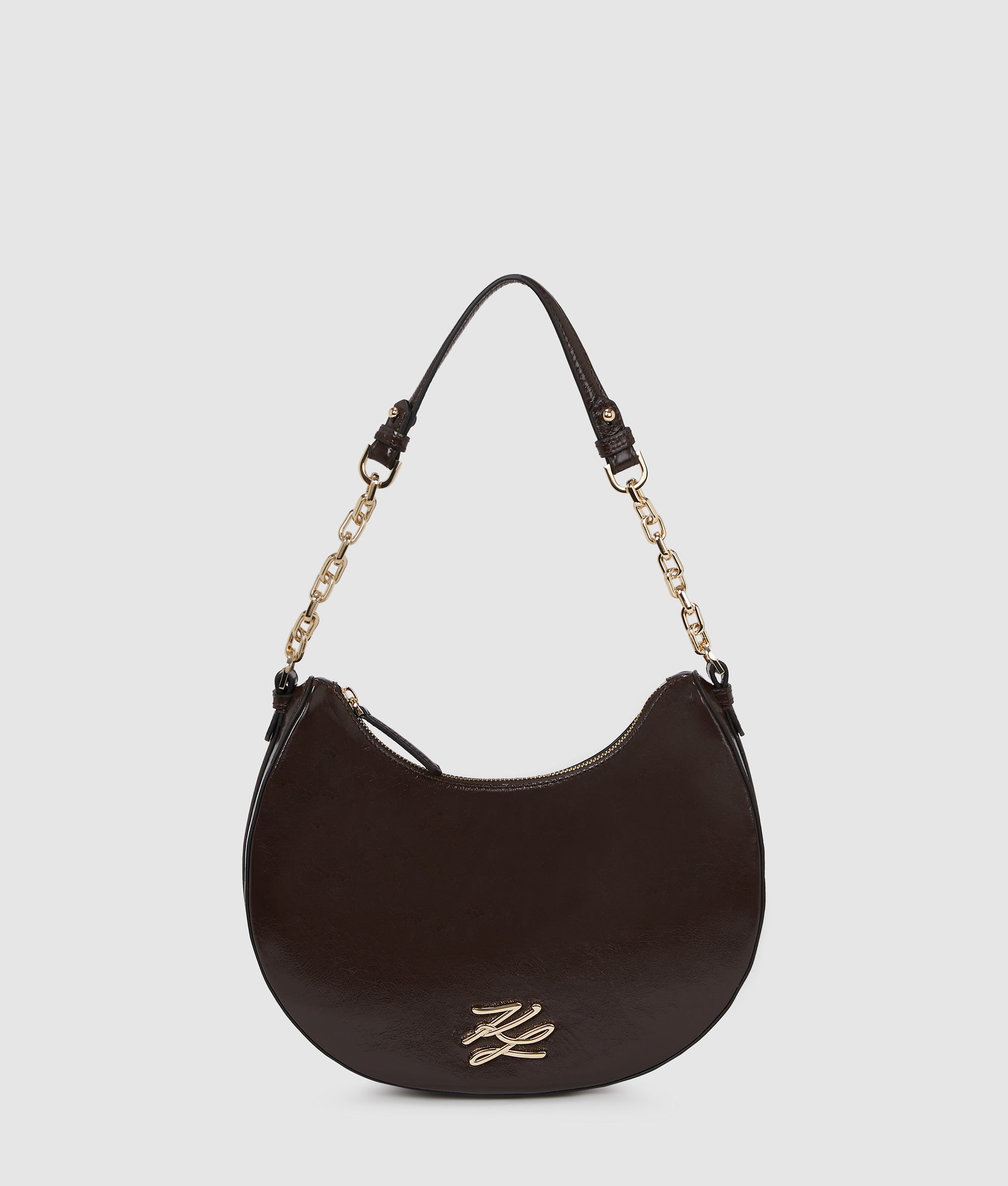 KarlLagerfeld Kautograph Glossy Moon Shoulder Bag Tobacco