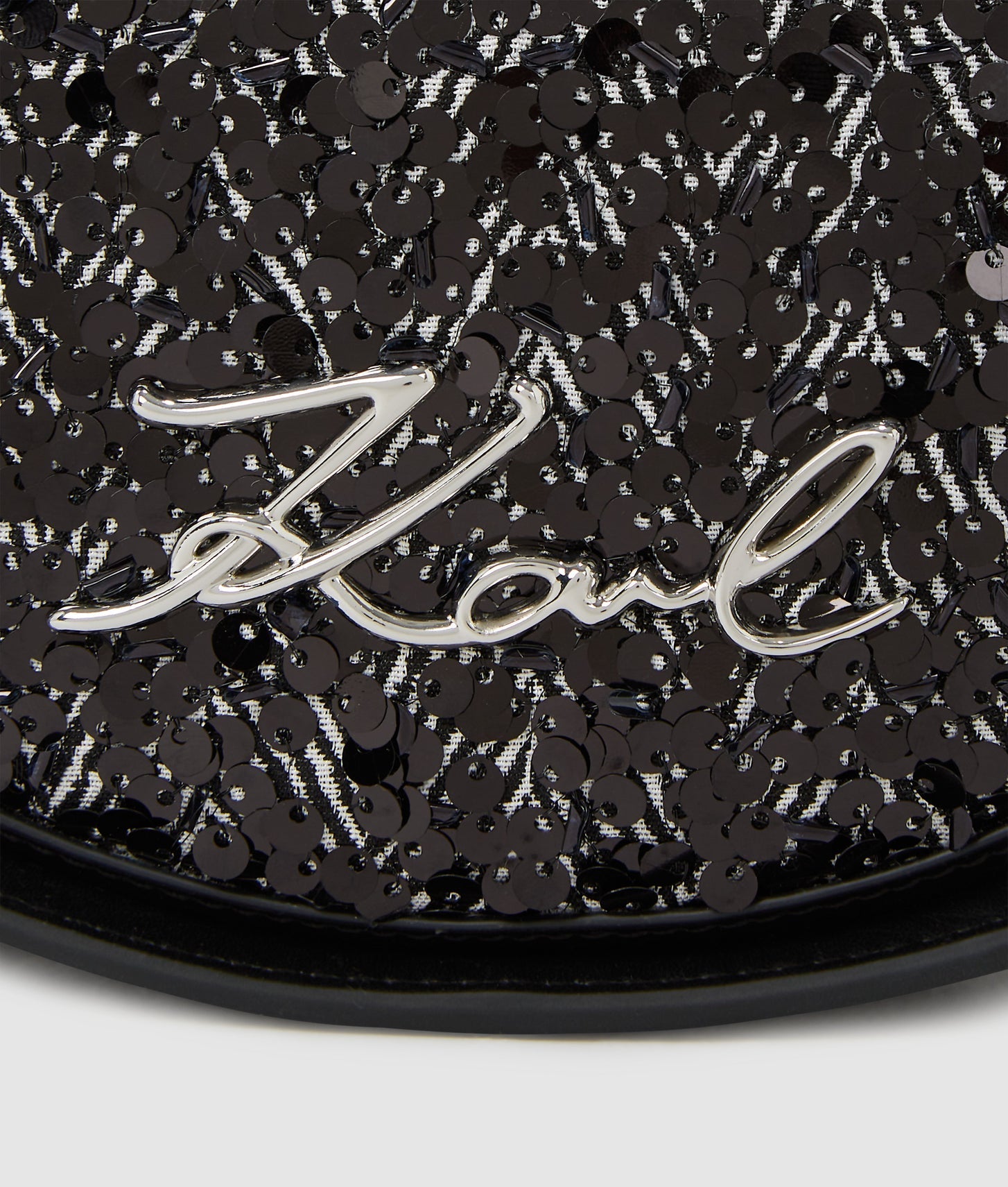 KarlLagerfeld Ksignature Sequin Round Crossbody Bag Herringbone Sequins