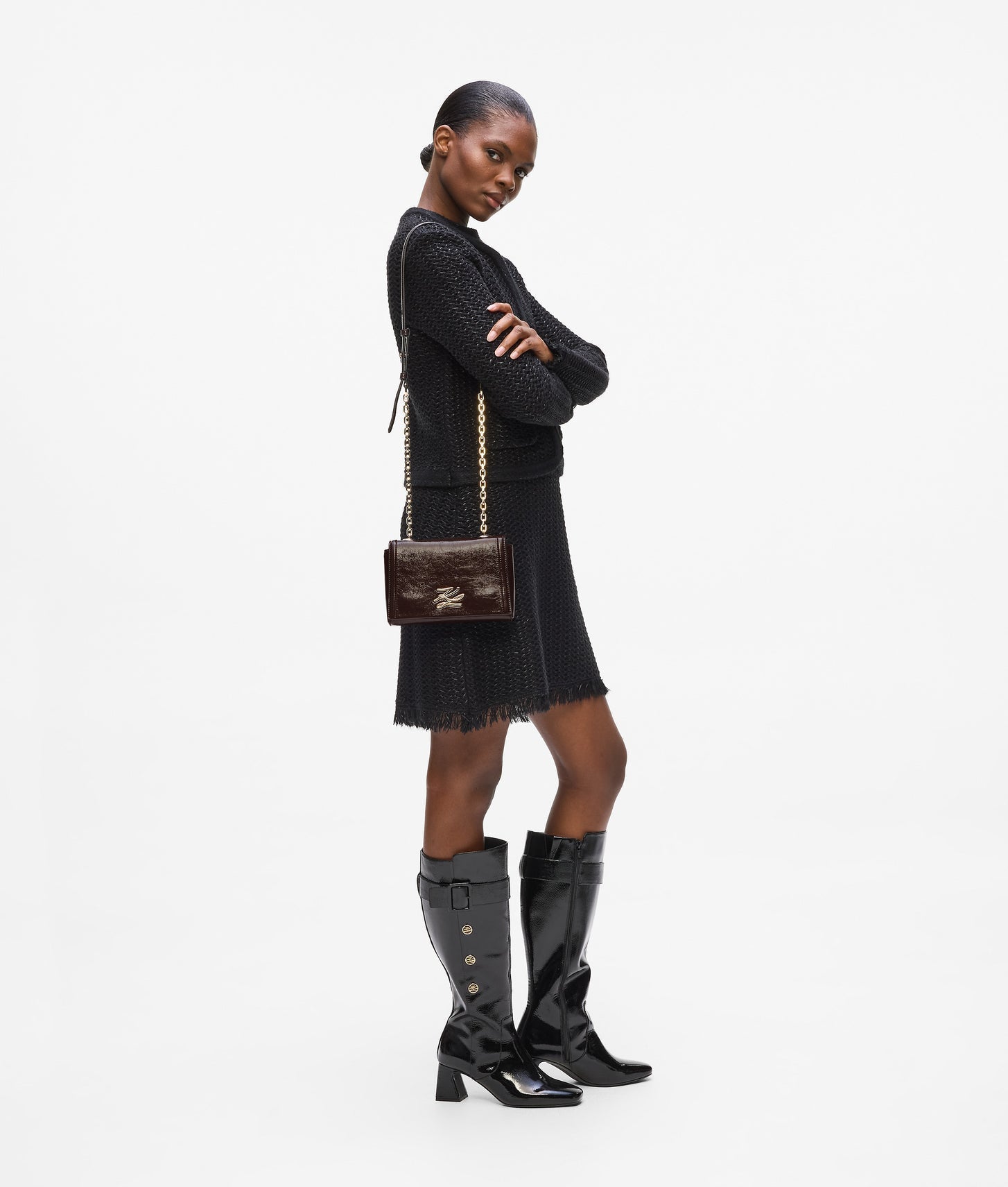KarlLagerfeld Kautograph Glossy Crossbody Bag Tobacco