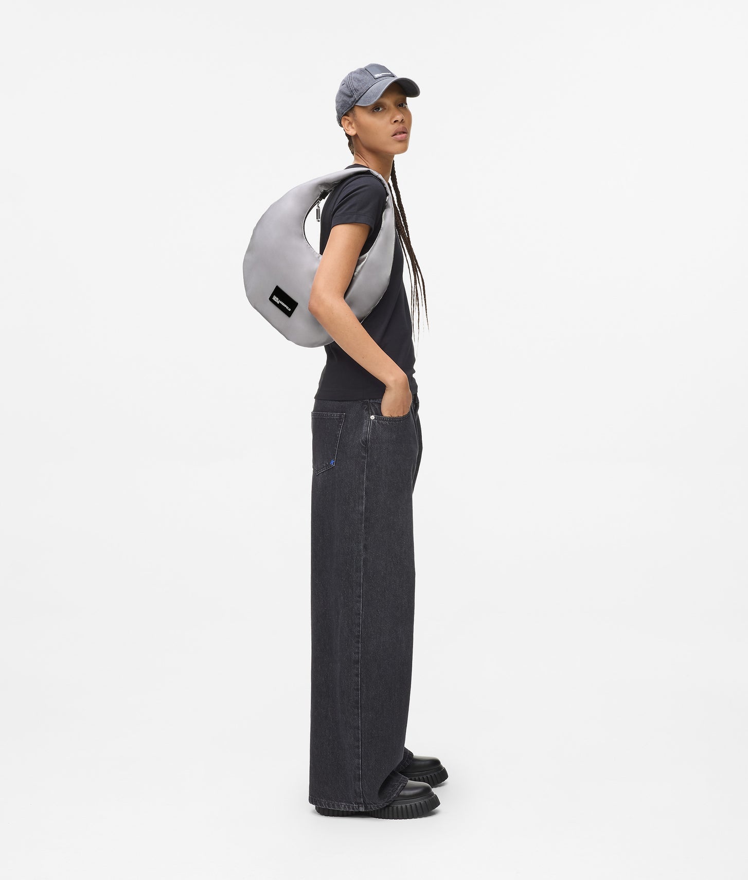 KarlLagerfeld Nylon Metallic Shoulder Bag Silver