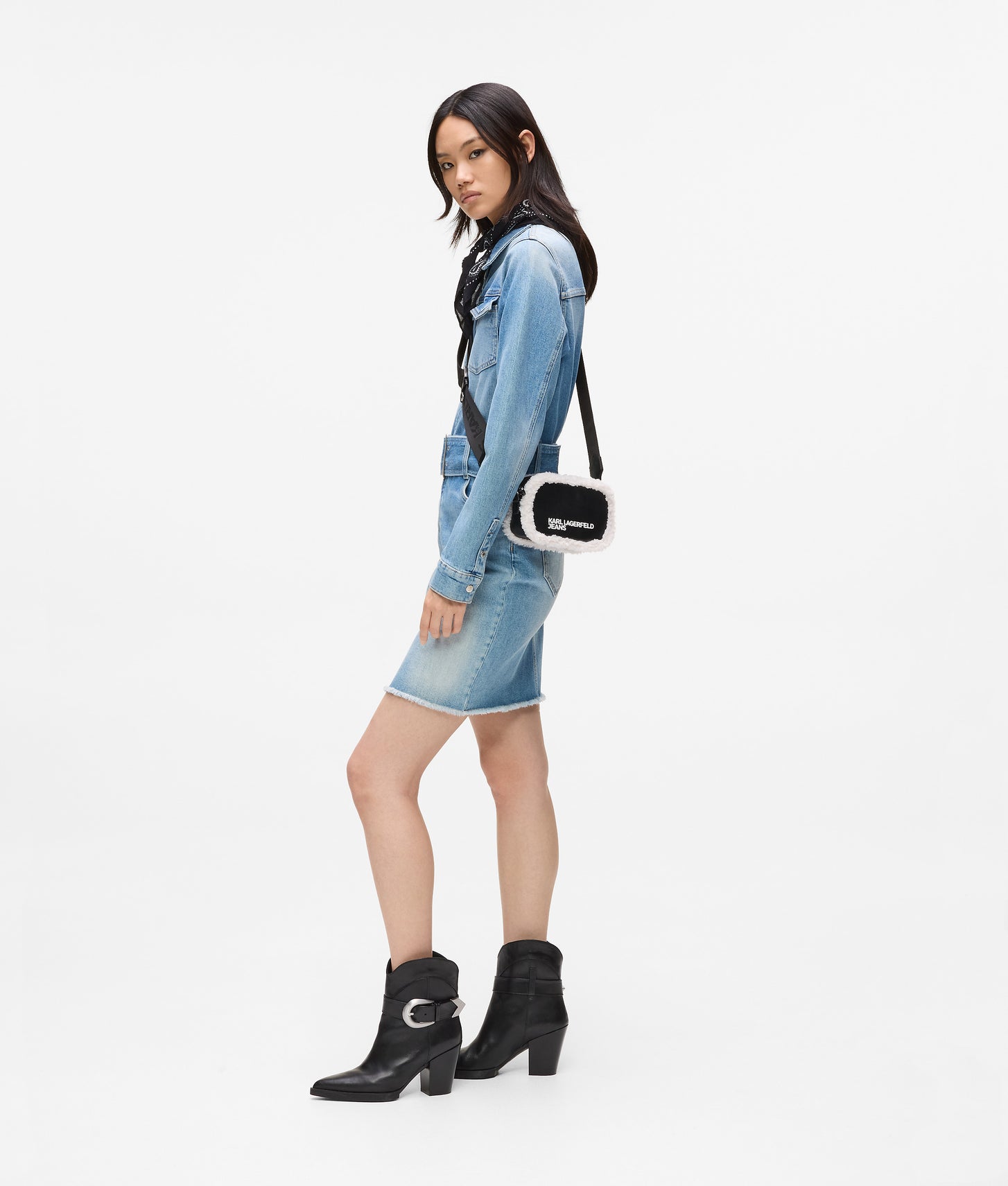 KarlLagerfeld Shearling Crossbody Camera Bag Black/White