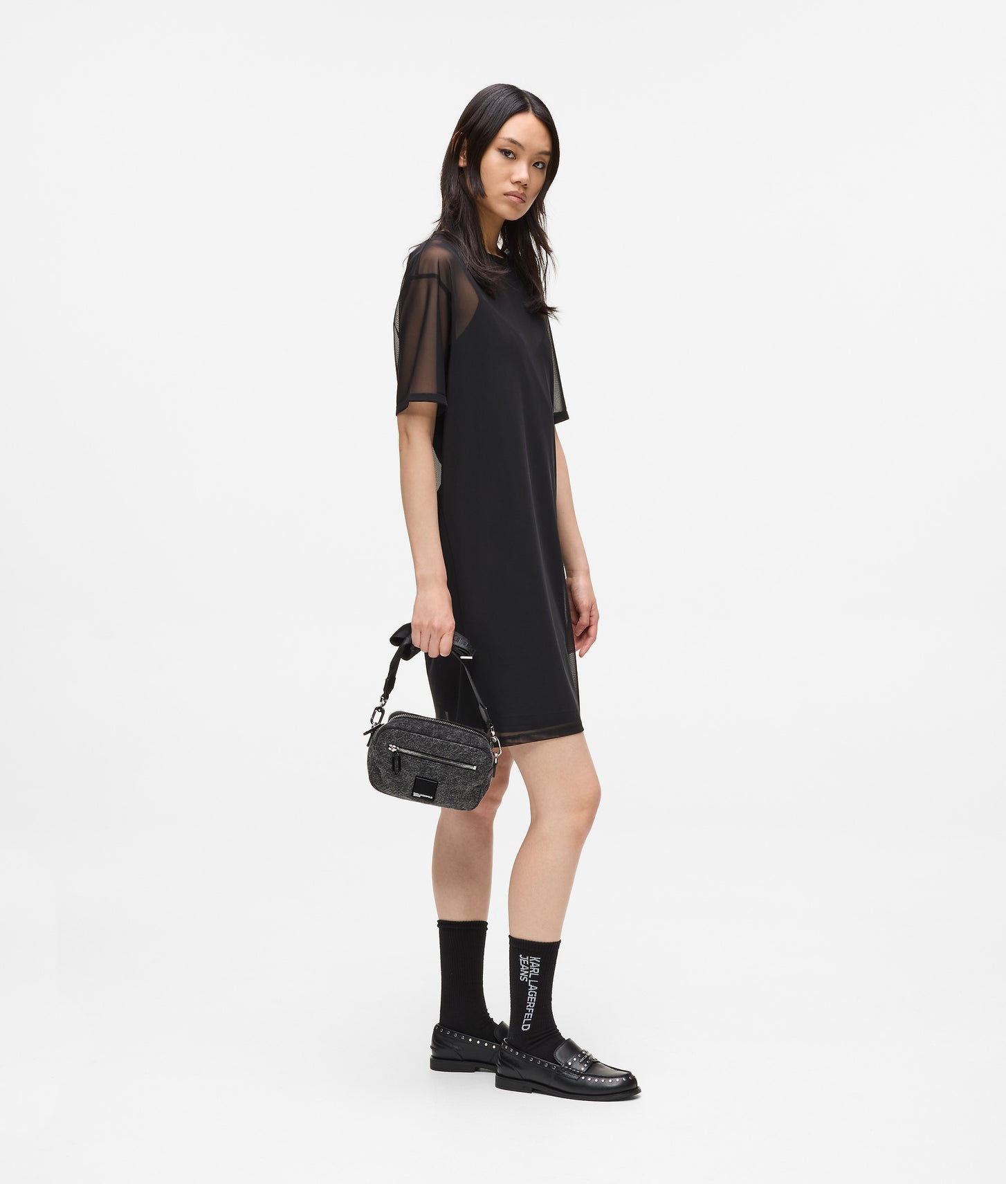 KarlLagerfeld Denim Crossbody Camera Bag Visual Washed Black