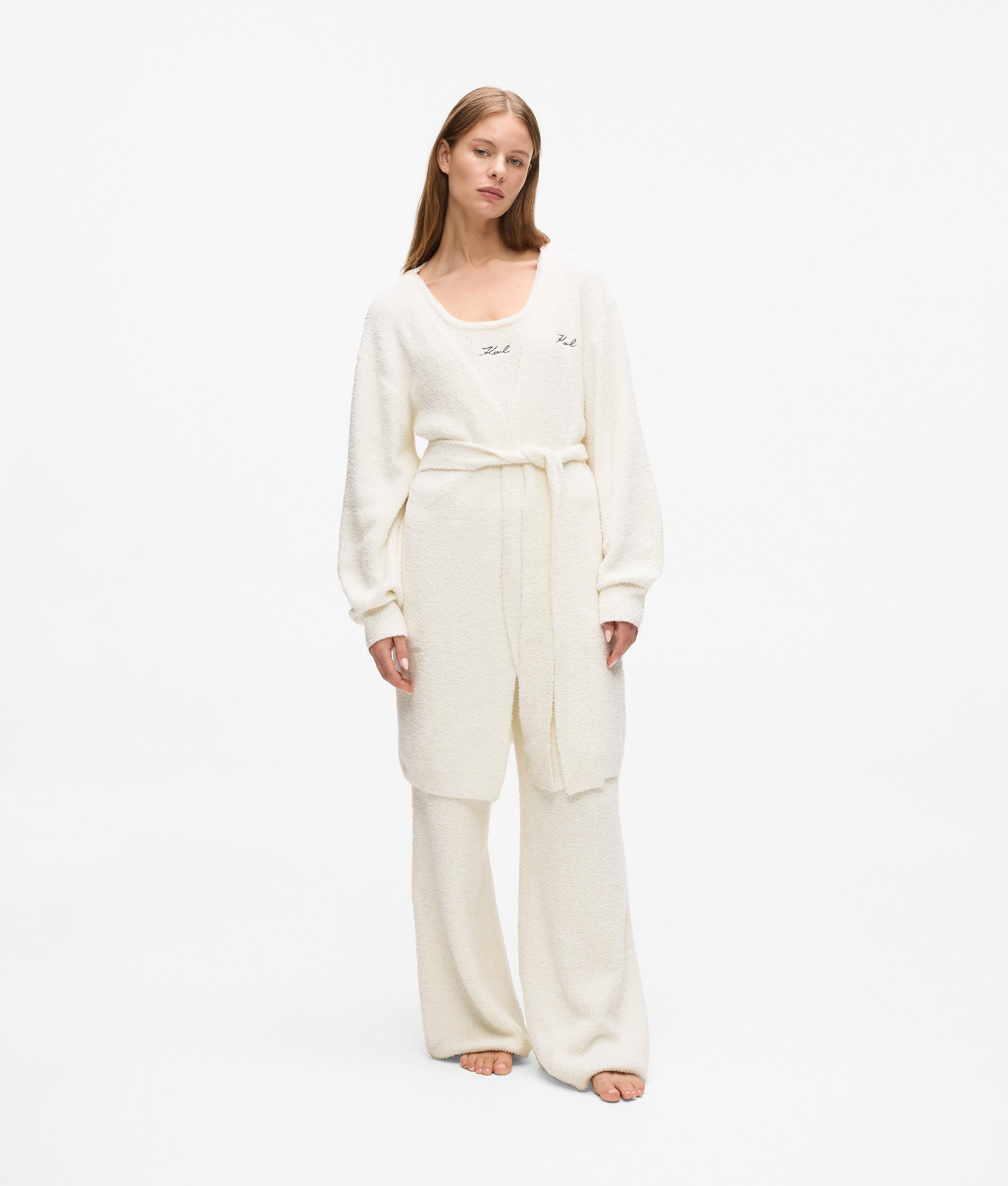 Karl Lagerfeld Signature Fleece Lounge Cardigan Cannoli Cream