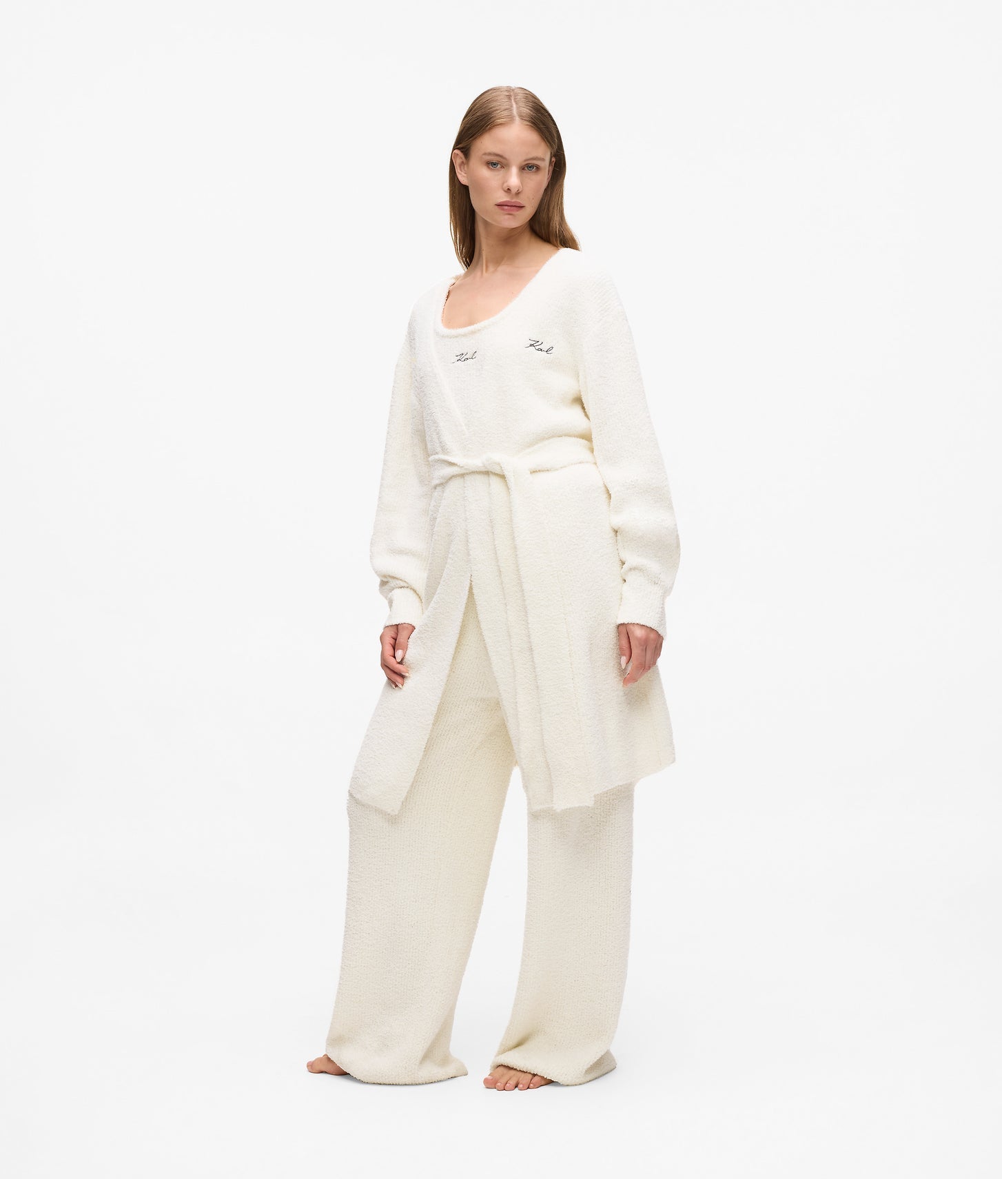 Karl Lagerfeld Signature Fleece Lounge Cardigan Cannoli Cream