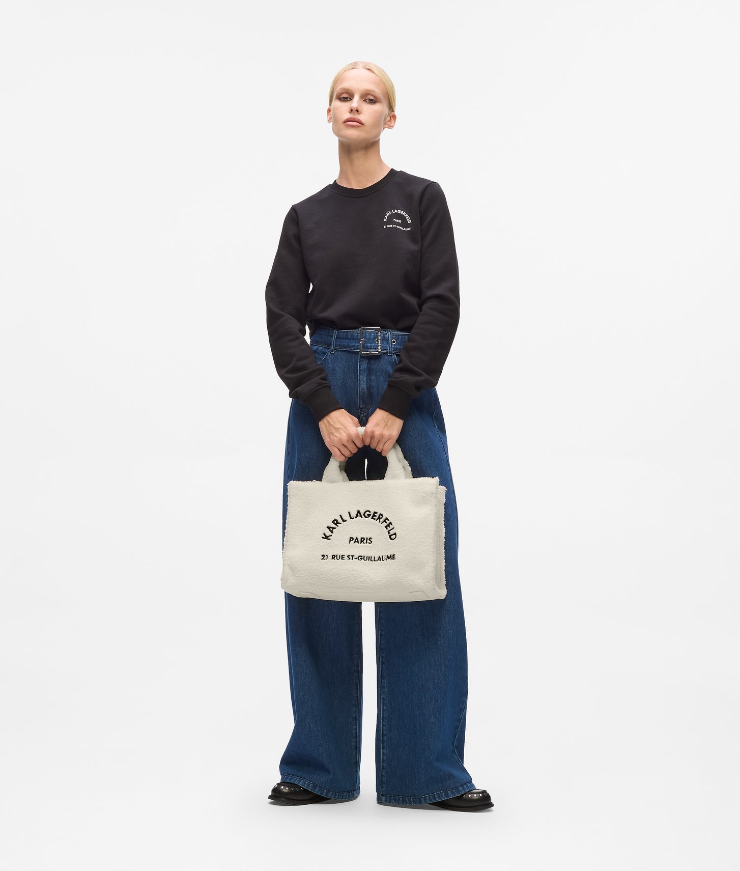 KarlLagerfeld Rue St-Guillaume Faux-Shearling Tote Bag Off White