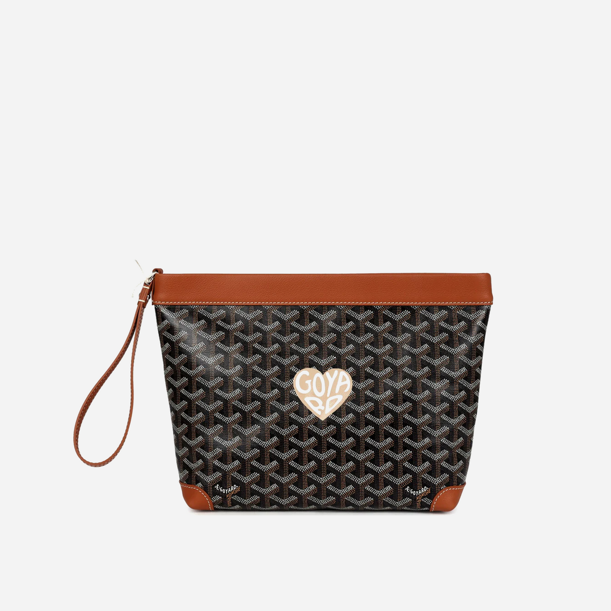 Goyard Cuir Goyardine Canvas Black and Brown Conti Pouch Palladium Hardware