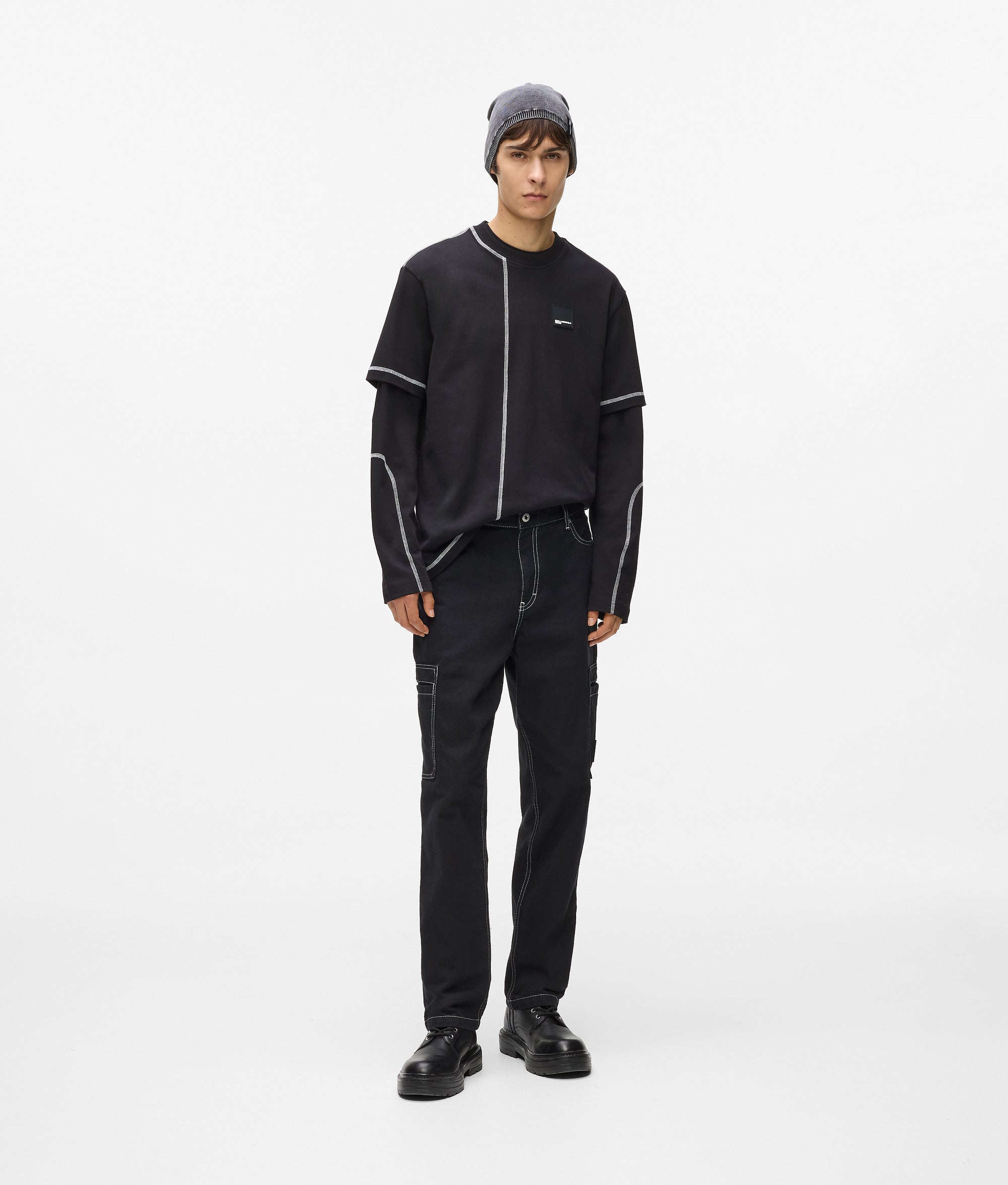 Karl Lagerfeld Contrast Stitch Cargo Pants Black