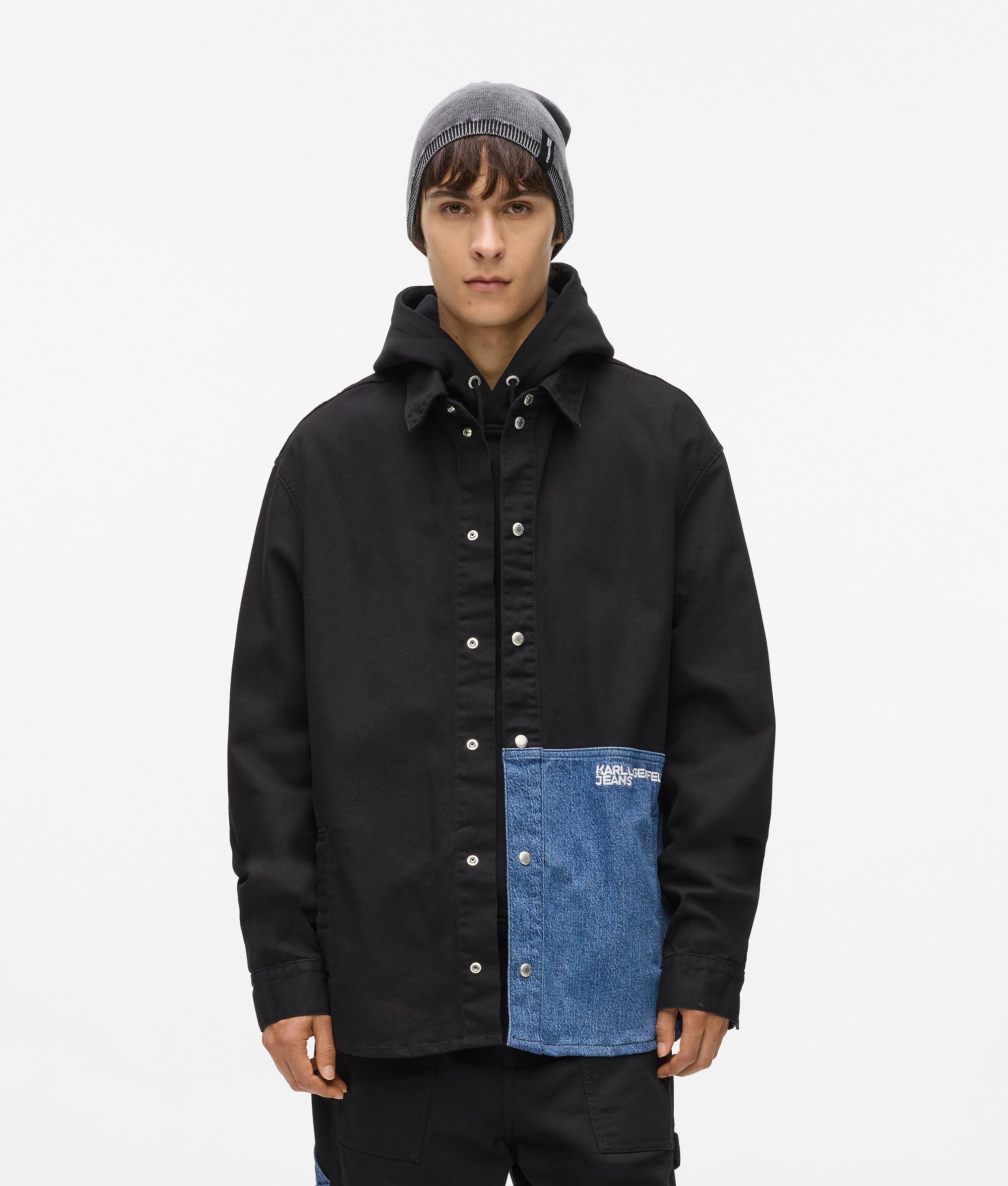 Karl Lagerfeld Denim Panel Overshirt Washed Blue-Black