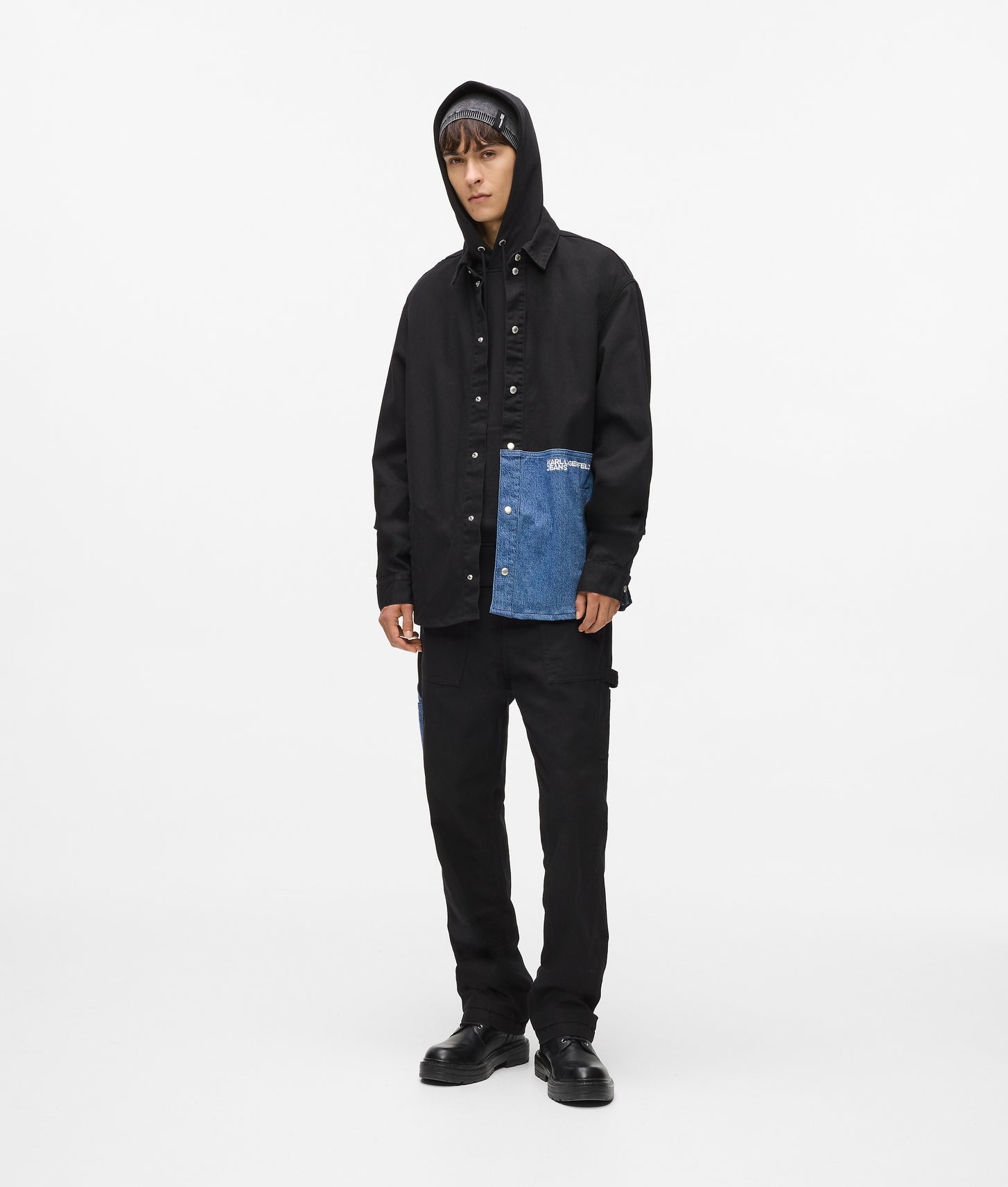 Karl Lagerfeld Denim Panel Overshirt Washed Blue-Black