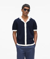 Karl Lagerfeld Monogram Knitted Polo Shirt Peacoat