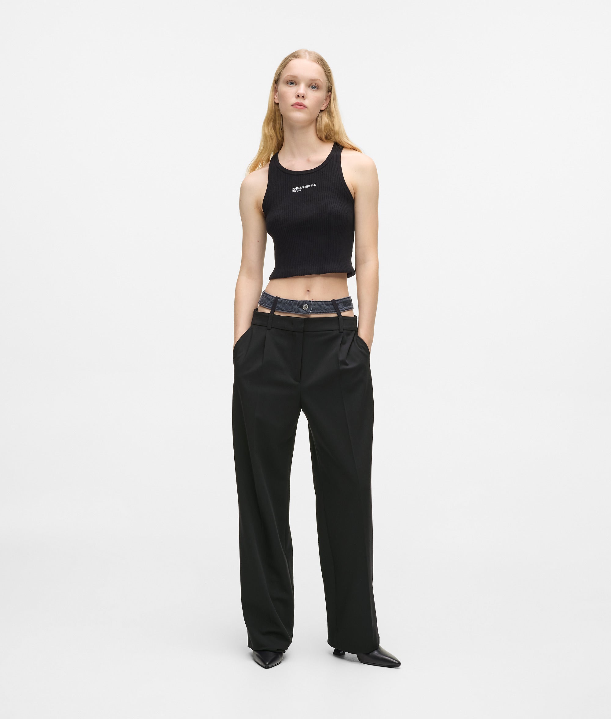 Karl Lagerfeld Double Waistband Pants Washed Black-Black