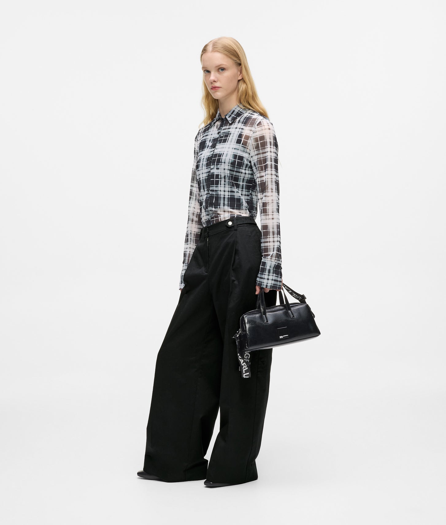 Karl Lagerfeld Wide Leg Tailored Pants Washed Black