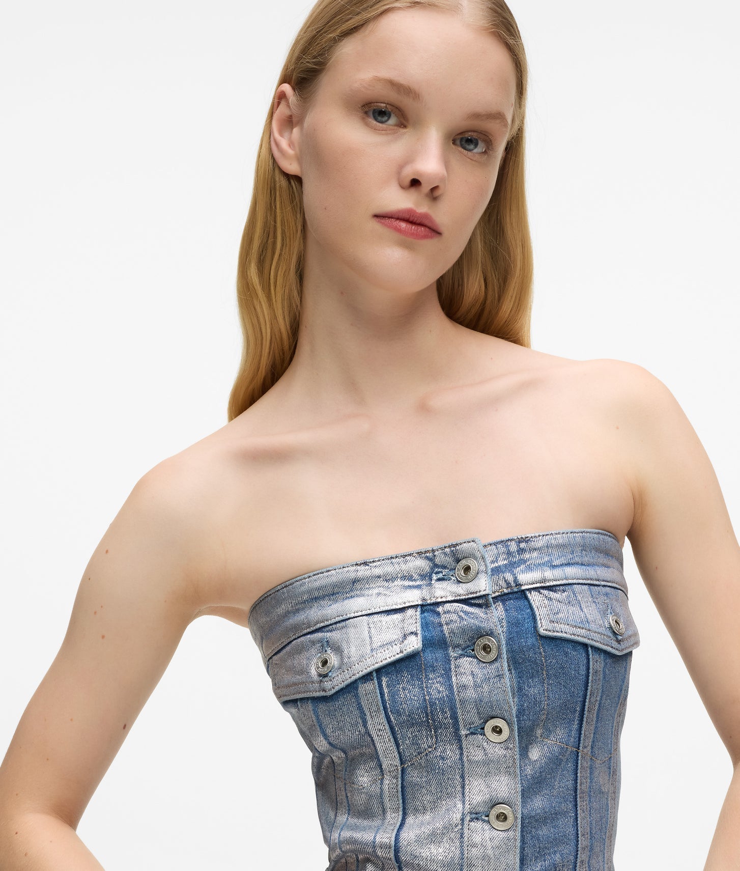 Karl Lagerfeld Coated Denim Bustier Coated Blue