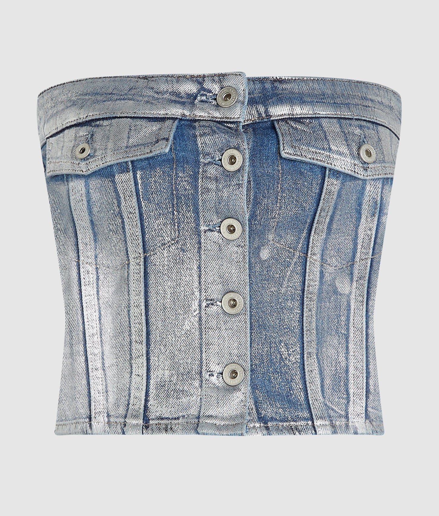 Karl Lagerfeld Coated Denim Bustier Coated Blue