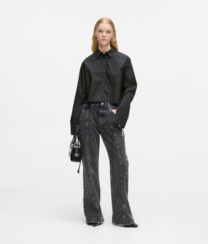 Karl Lagerfeld Two-Tone Denim Mini Skirt Washed Black Blocked