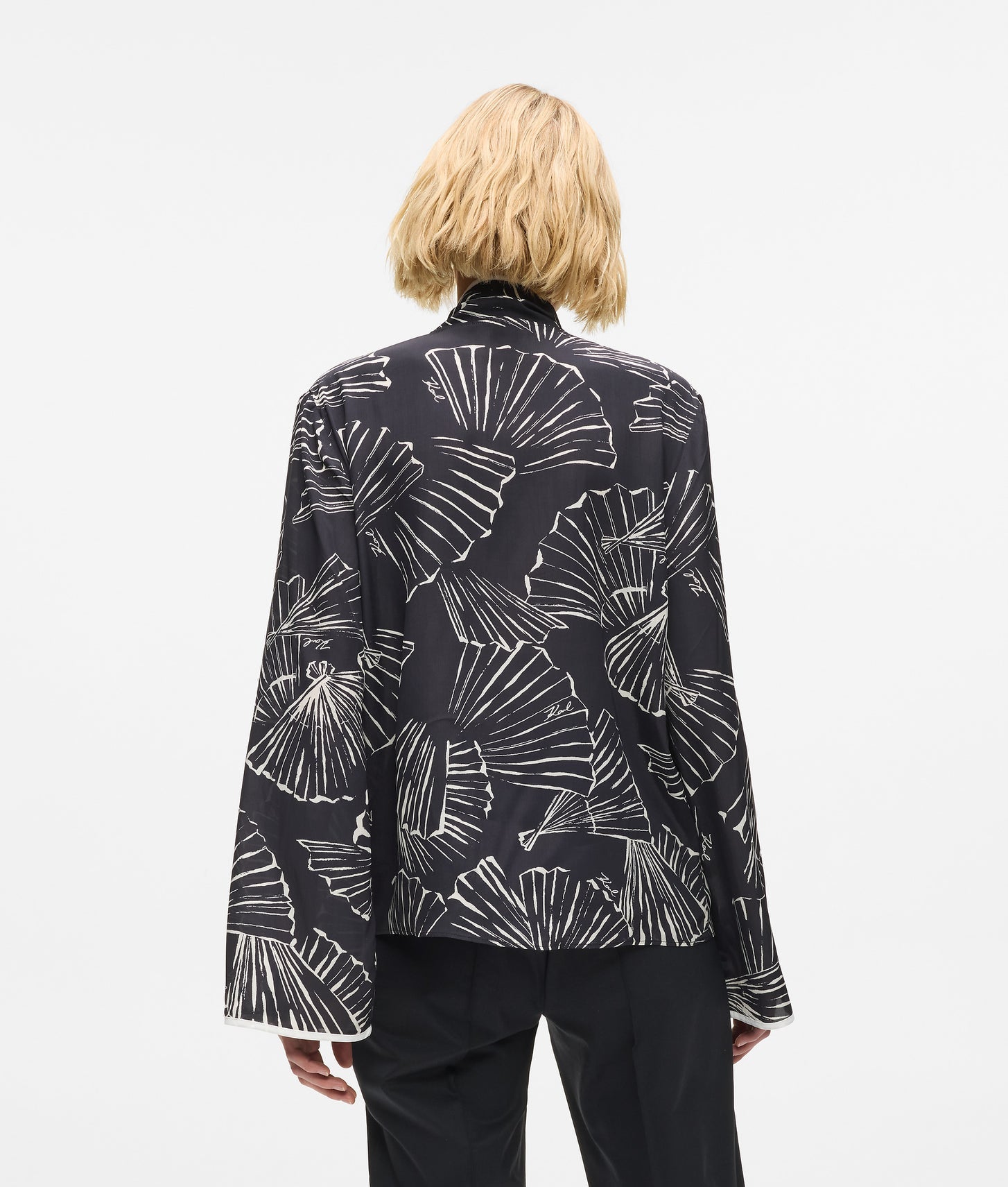 Karl Lagerfeld Fan Print Scarf Top Linear Fan Black